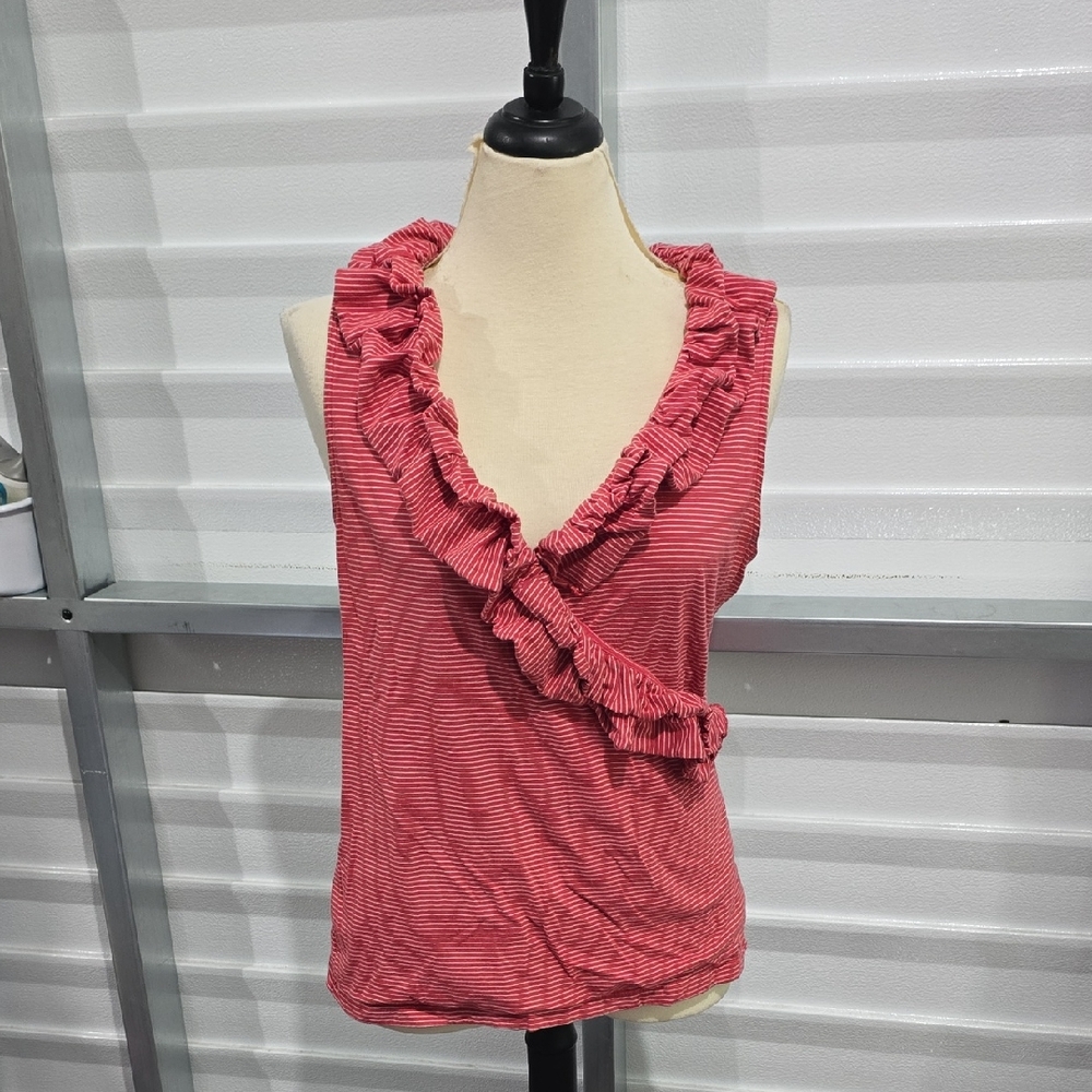 Ralph‎ Lauren Red Ruffled Wrap Sleeveless Blouse Size XL